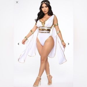 Brand New White and Gold Goddess 3 Piece Halloween Costume Set Bodysuit